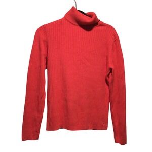 IZOD Red Ribbed Turtleneck Sweater Long Sleeve Casual Warm Cozy Knit Top M